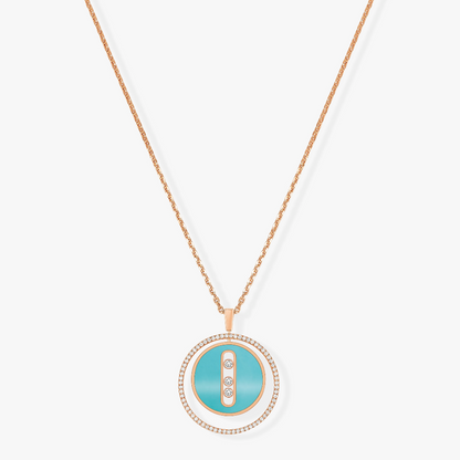 [Cadisa]LUCKY MOVE 3 DIAMONDS TURQUOISE PINK GOLD DIAMOND NECKLACE