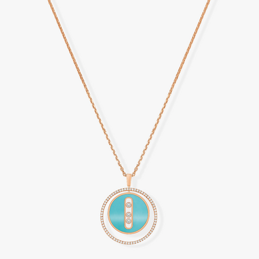 [Cadisa]LUCKY MOVE 3 DIAMONDS TURQUOISE PINK GOLD DIAMOND NECKLACE