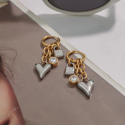 [Gaonasi]Sarah Heart & Lock Gold Earrings