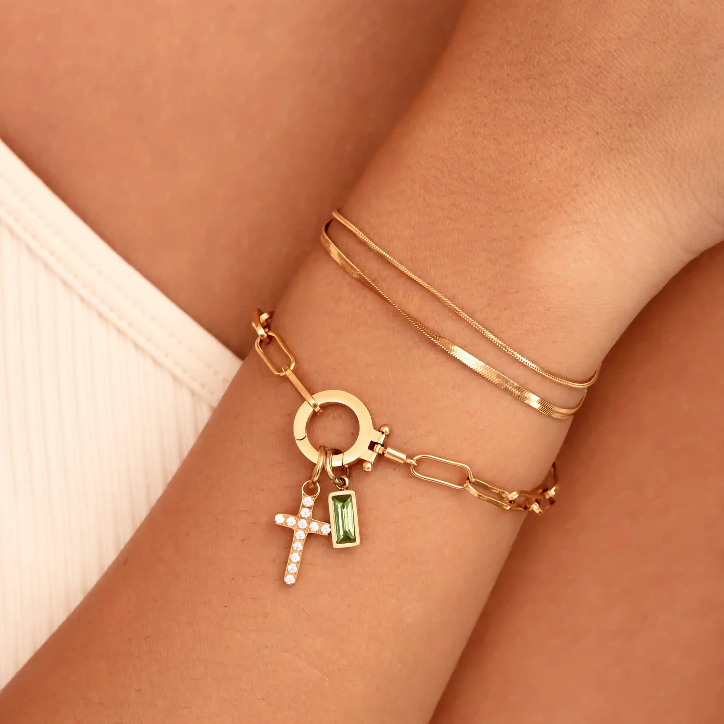 [Gaonasi]Annabella Birthstone Cross Bracelet