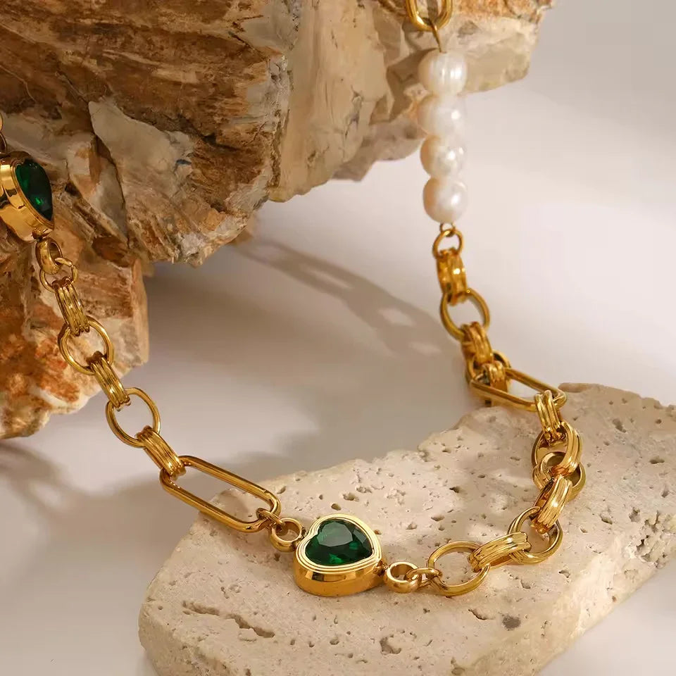 [Gaonasi]Melanie Emerald Pearl Bracelet
