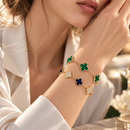 [Cadisa]Clover 5-Motif Malachite & Pietersite Bracelet Stack Set