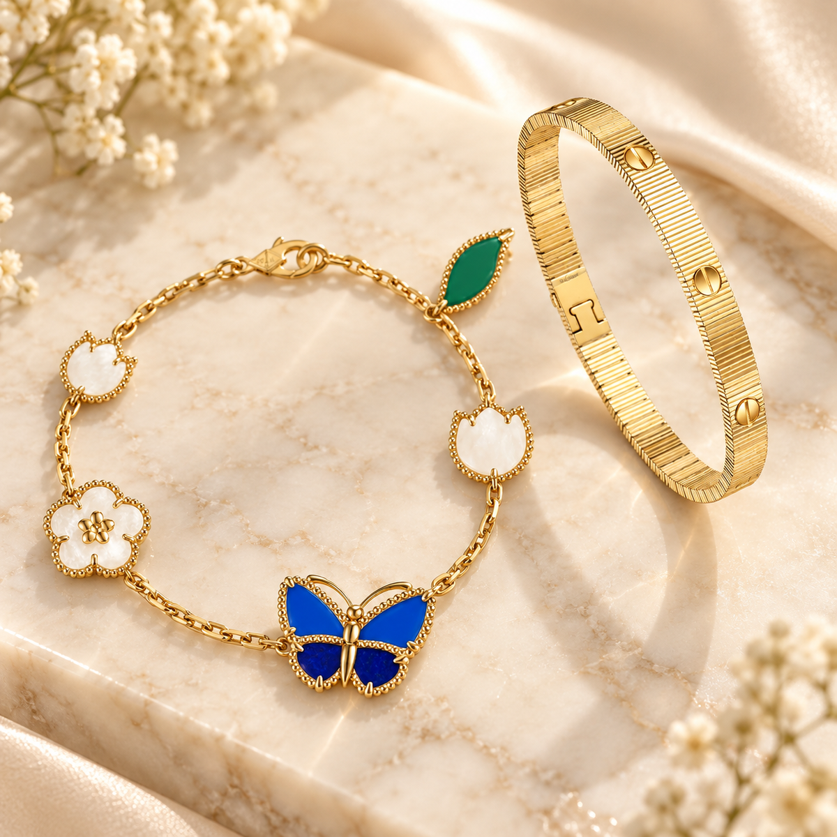 [Cadisa] Lucky Spring Butterfly 5-Motif & LOVE Unlimited Bracelet Stack Set