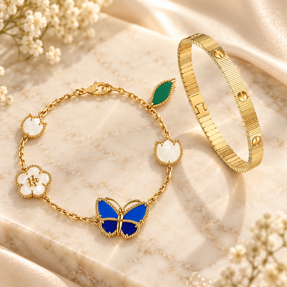 [Cadisa] Lucky Spring Butterfly 5-Motif & LOVE Unlimited Bracelet Stack Set