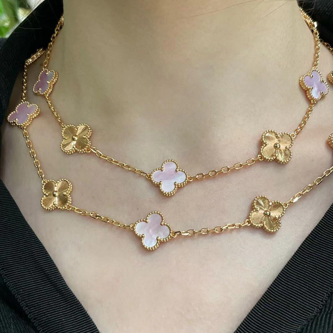 [Gaonasi]CLOVER 20 MOTIFS LASER PINK MOP NECKLACE