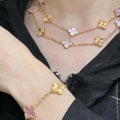 [Gaonasi]CLOVER 20 MOTIFS LASER PINK MOP NECKLACE