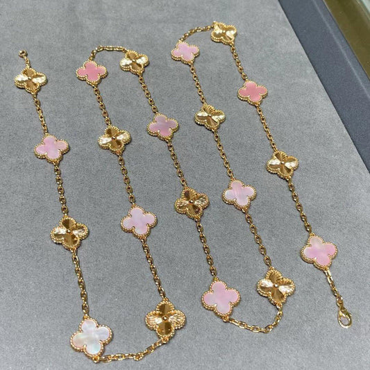 [Gaonasi]CLOVER 20 MOTIFS LASER PINK MOP NECKLACE