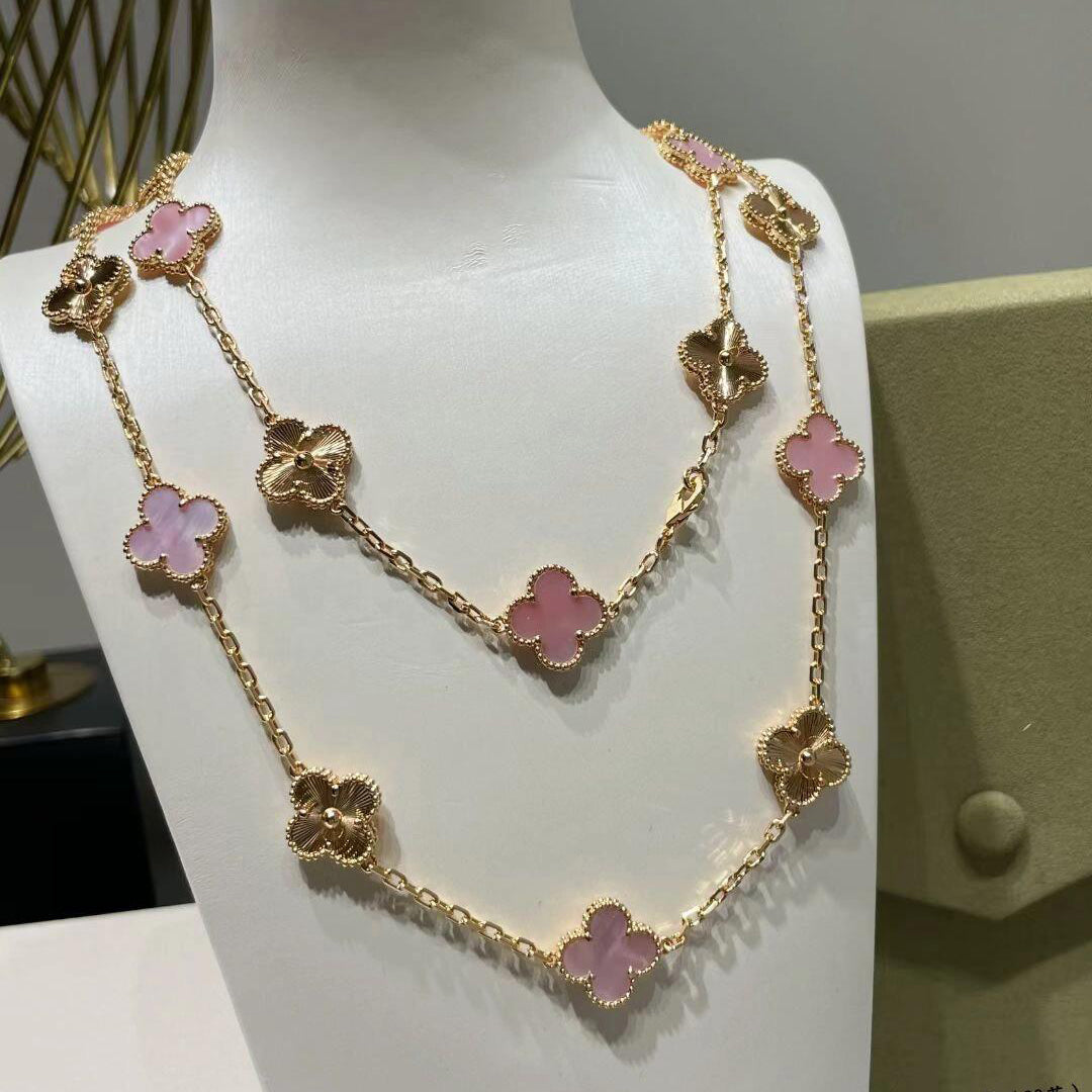 [Gaonasi]CLOVER 20 MOTIFS LASER PINK MOP NECKLACE
