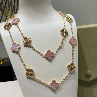 [Gaonasi]CLOVER 20 MOTIFS LASER PINK MOP NECKLACE