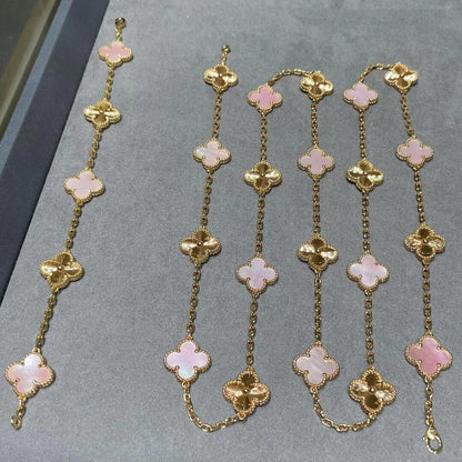 [Gaonasi]CLOVER 20 MOTIFS LASER PINK MOP NECKLACE