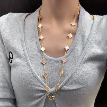 [Gaonasi]CLOVER 20 MOTIFS PINK MOP NECKLACE