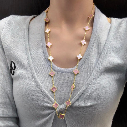 [Gaonasi]CLOVER 20 MOTIFS PINK MOP NECKLACE
