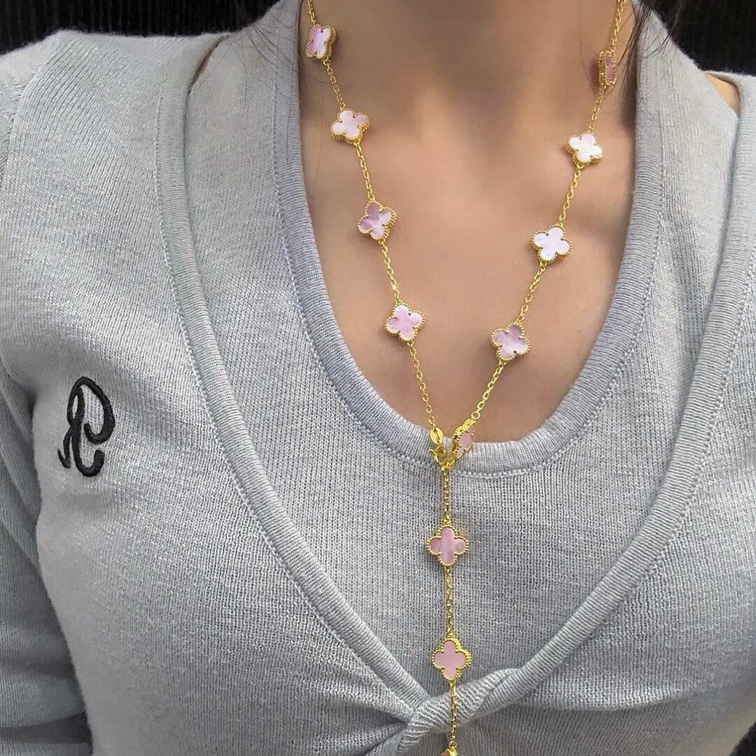 [Gaonasi]CLOVER 20 MOTIFS PINK MOP NECKLACE