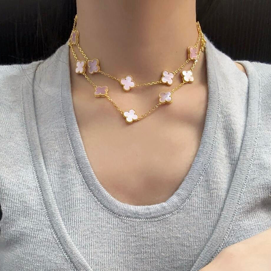[Gaonasi]CLOVER 20 MOTIFS PINK MOP NECKLACE