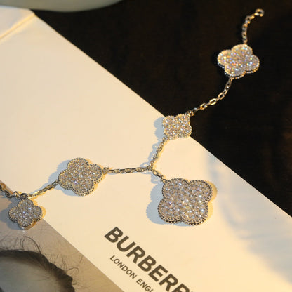 [Gaonasi]CLOVER BRACELET 5 MOTIF SILVER DIAMOND PAVED