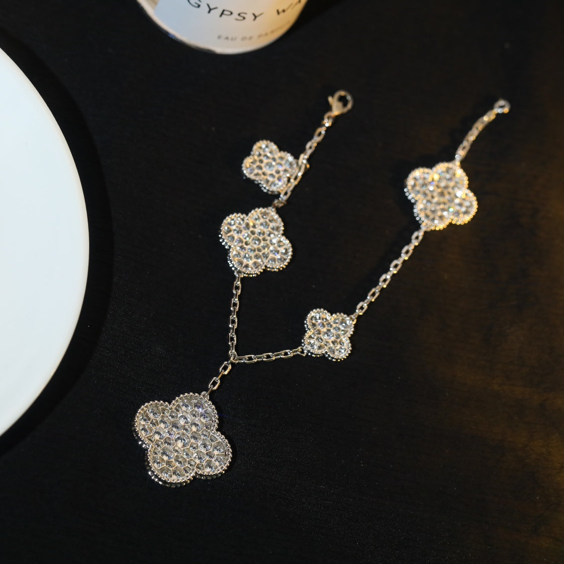 [Gaonasi]CLOVER BRACELET 5 MOTIF SILVER DIAMOND PAVED