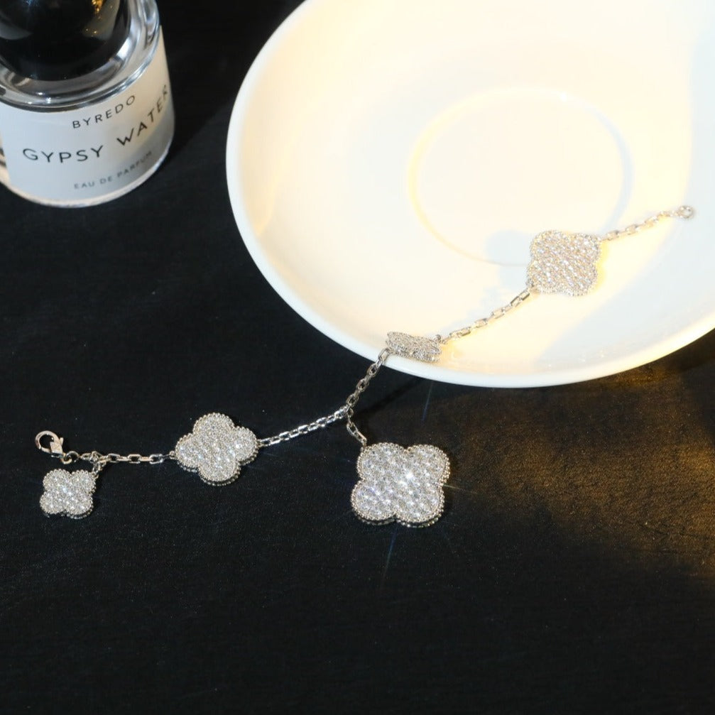 [Gaonasi]CLOVER BRACELET 5 MOTIF SILVER DIAMOND PAVED