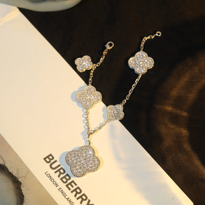 [Gaonasi]CLOVER BRACELET 5 MOTIF SILVER DIAMOND PAVED