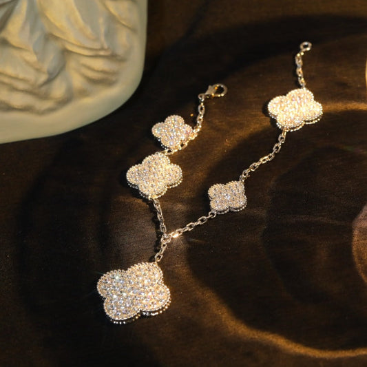 [Gaonasi]CLOVER BRACELET 5 MOTIF SILVER DIAMOND PAVED