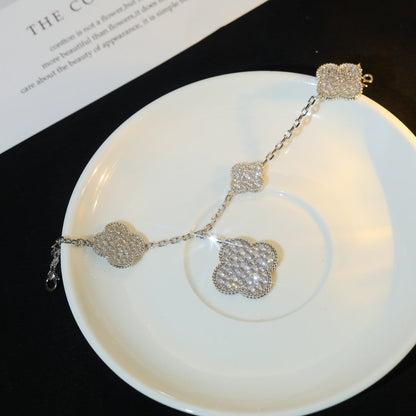 [Gaonasi]CLOVER BRACELET 5 MOTIF SILVER DIAMOND PAVED