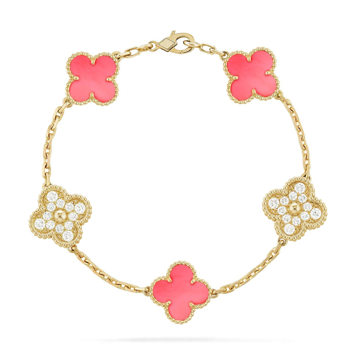 [Gaonasi] CLOVER 5 MOTIFS  PINK MOP BRACELET COLLECTION