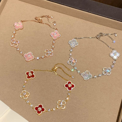 [Gaonasi]CLOVER 5 MOTIF PINK BLUE RED WHITE BRACELET
