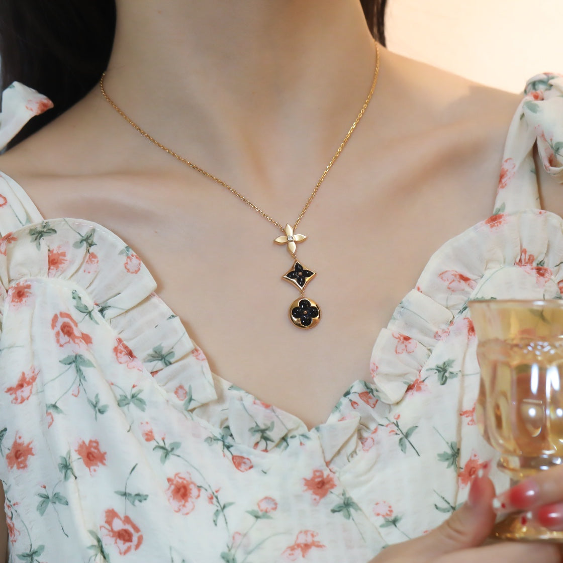 [Gaonasi]STAR AND SUN ONYX PINK GOLD NECKLACE