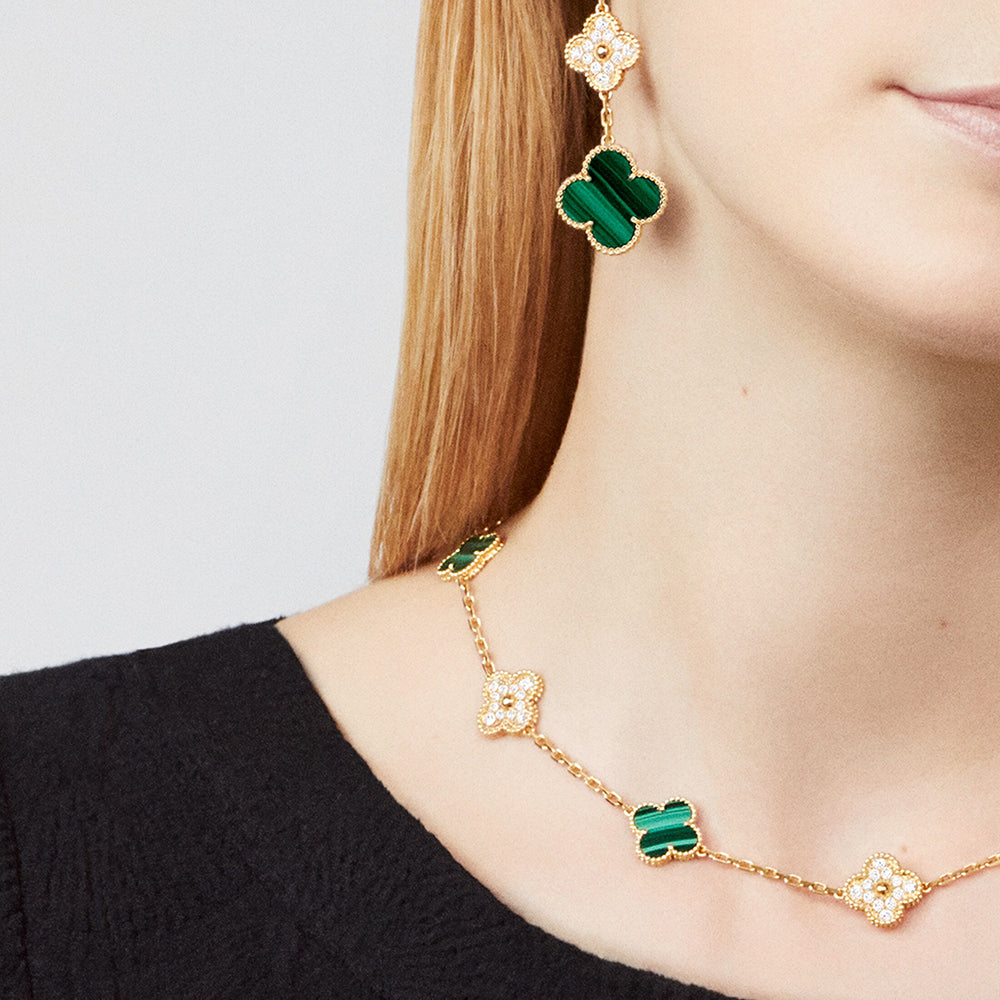 [Gaonasi]CLOVER 10 MOTIFS MALACHITE DIAMOND NECKLACE