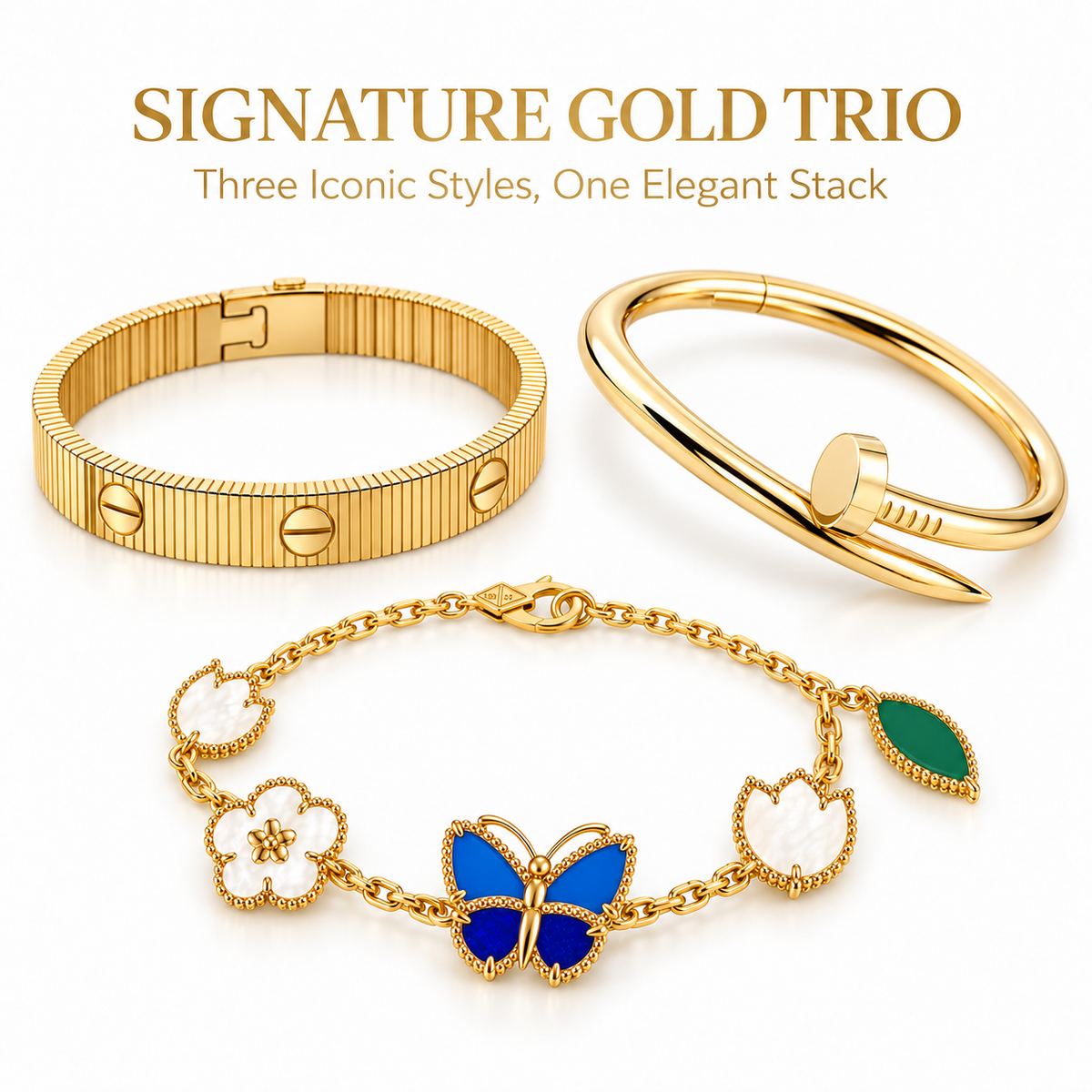 [Cadisa]Clover Lucky Spring & Love & Juste Garden 3-Piece  Bracelet Stack Set