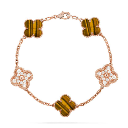 [Gaonasi] CLOVER 5 MOTIFS TIGER EYE BRACELET COLLECTION