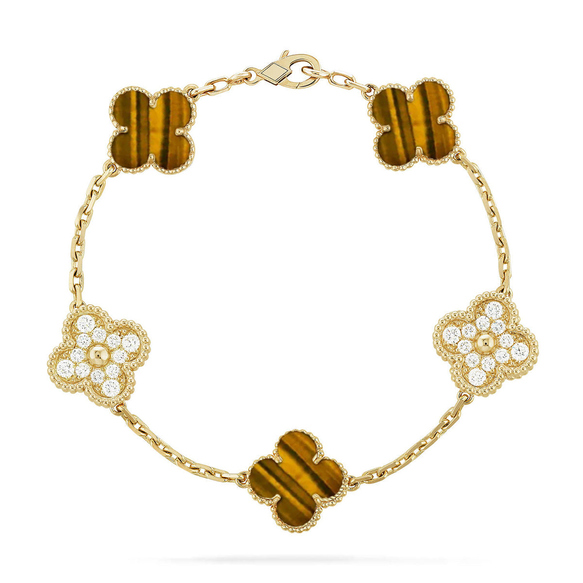 [Gaonasi] CLOVER 5 MOTIFS TIGER EYE BRACELET COLLECTION