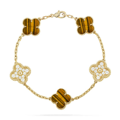 [Gaonasi] CLOVER 5 MOTIFS TIGER EYE BRACELET COLLECTION