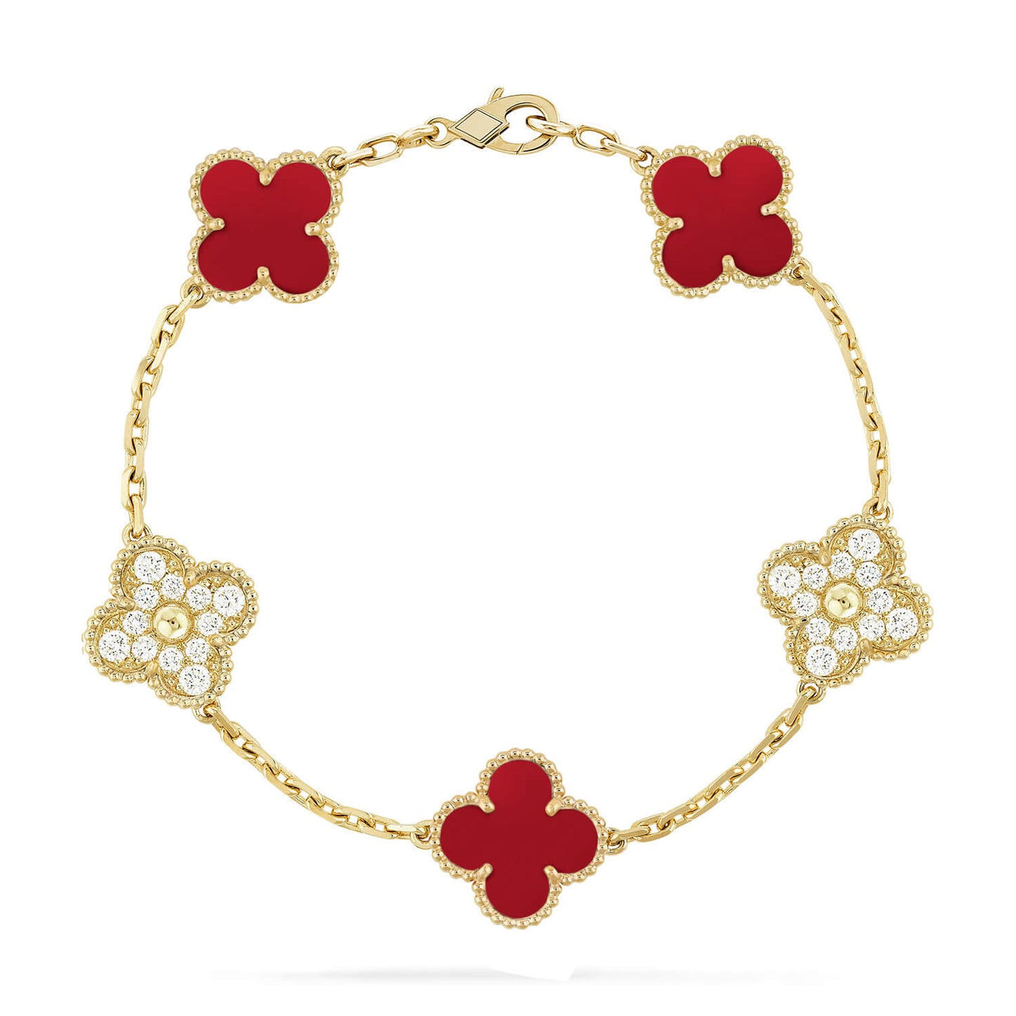 [Gaonasi] CLOVER 5 MOTIF RED CORNELIAN BRACELET COLLECTION