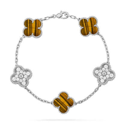 [Gaonasi] CLOVER 5 MOTIFS TIGER EYE BRACELET COLLECTION