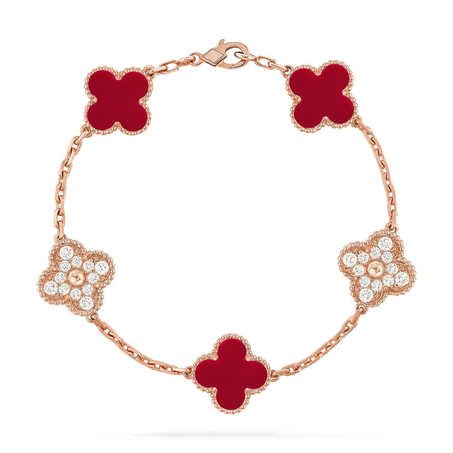 [Gaonasi] CLOVER 5 MOTIF RED CORNELIAN BRACELET COLLECTION