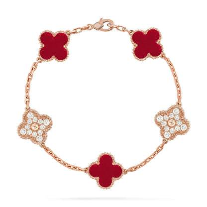 [Gaonasi] CLOVER 5 MOTIF RED CORNELIAN BRACELET COLLECTION
