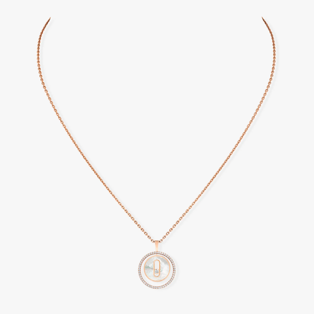 [Cadisa]LUCKY MOVE 1 DIAMOND WHITE MOTHER OF PEARL PINK GOLD DIAMOND NECKLACE
