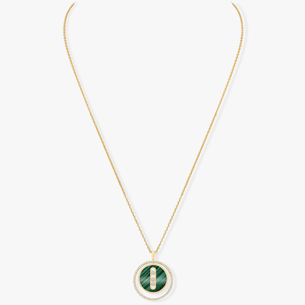 [Cadisa]LUCKY MOVE 3 DIAMOND MALACHITE GOLD DIAMOND NECKLACE