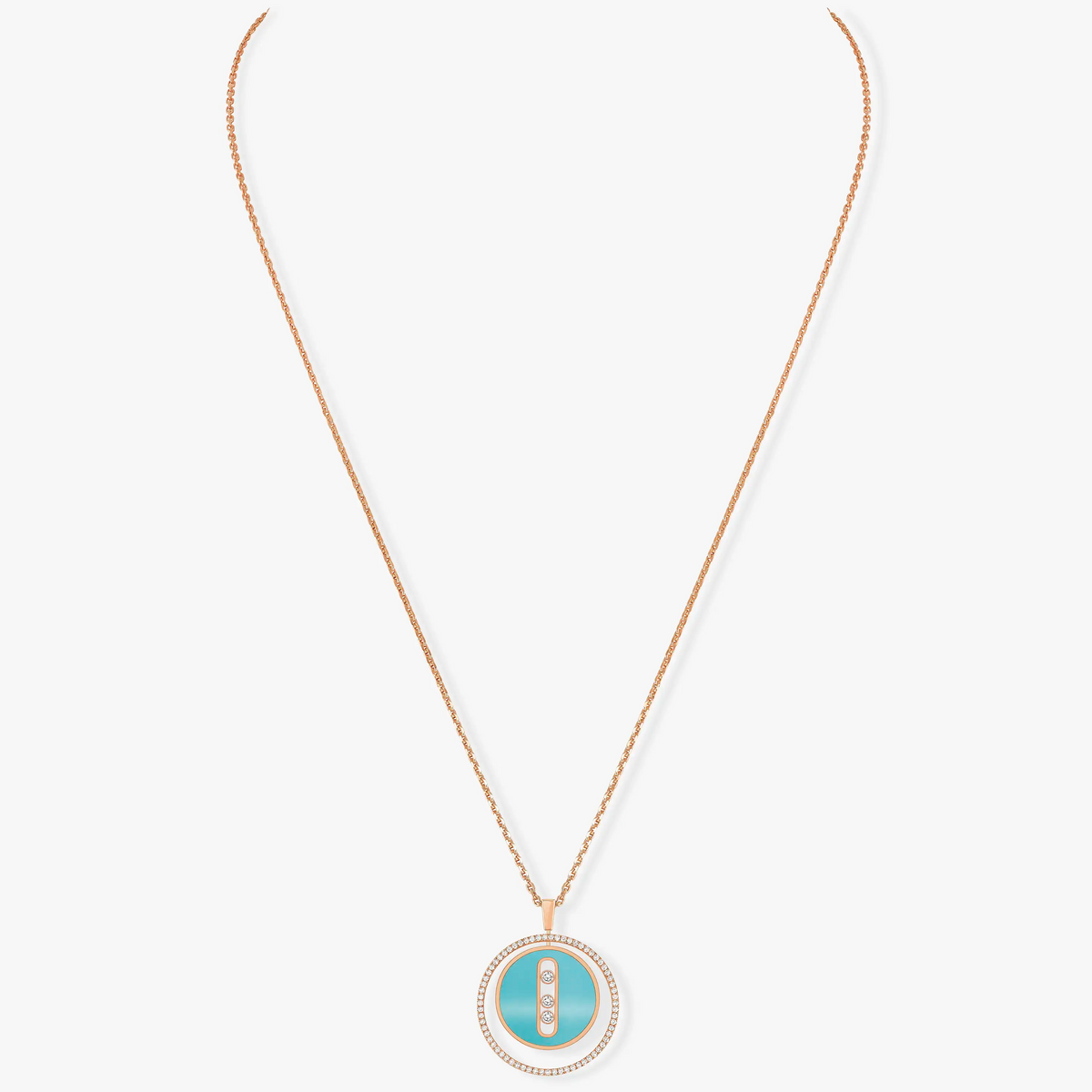 [Cadisa]LUCKY MOVE 3 DIAMONDS TURQUOISE PINK GOLD DIAMOND NECKLACE