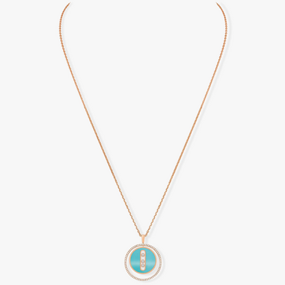 [Cadisa]LUCKY MOVE 3 DIAMONDS TURQUOISE PINK GOLD DIAMOND NECKLACE