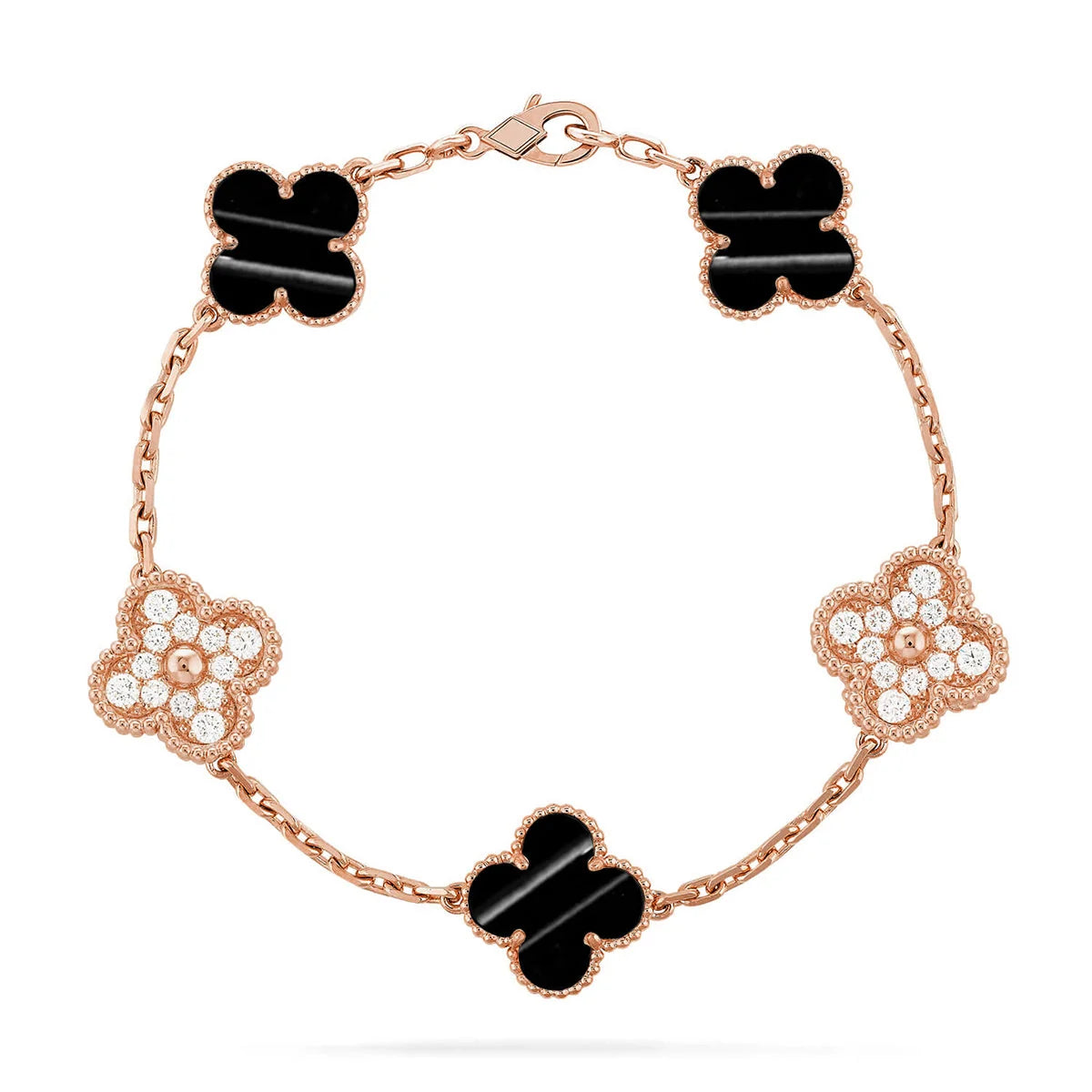 [Cadisa]Clover Laser  Pulsar Stone 5-Motif & LOVE Diamond-Paved Bracelet Stack Set