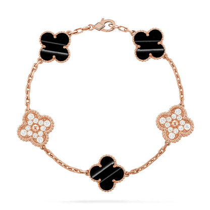 [Cadisa]Clover Laser  Pulsar Stone 5-Motif & LOVE Diamond-Paved Bracelet Stack Set