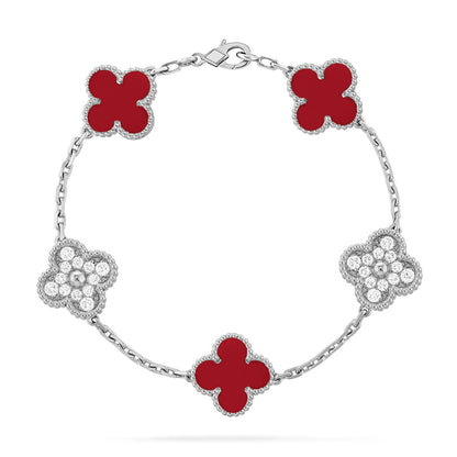 [Gaonasi] CLOVER 5 MOTIF RED CORNELIAN BRACELET COLLECTION