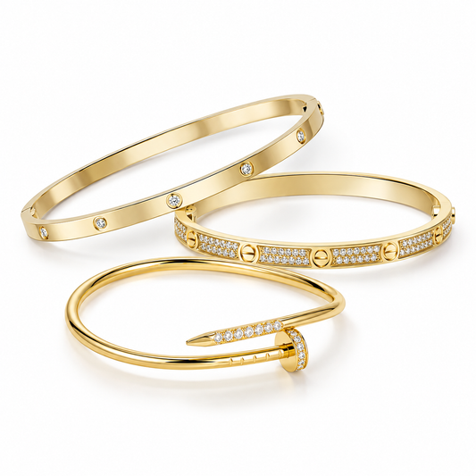 [Cadisa] JUSTE Diamond & LOVE Diamond Bracelet Stack Set