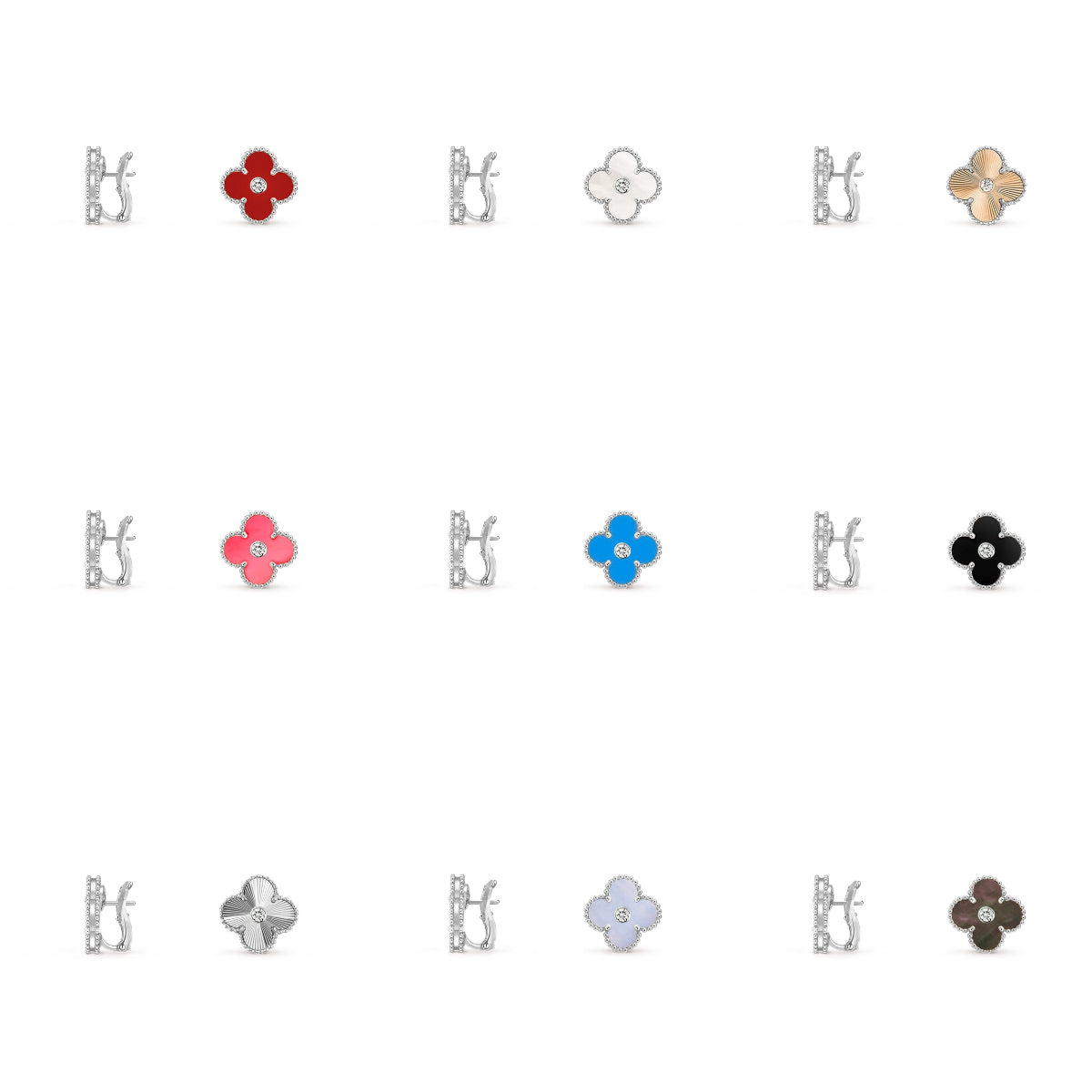 [Gaonasi]CLOVER SILVER 15MM MOP DIAMOND EARRINGS COLLECTION