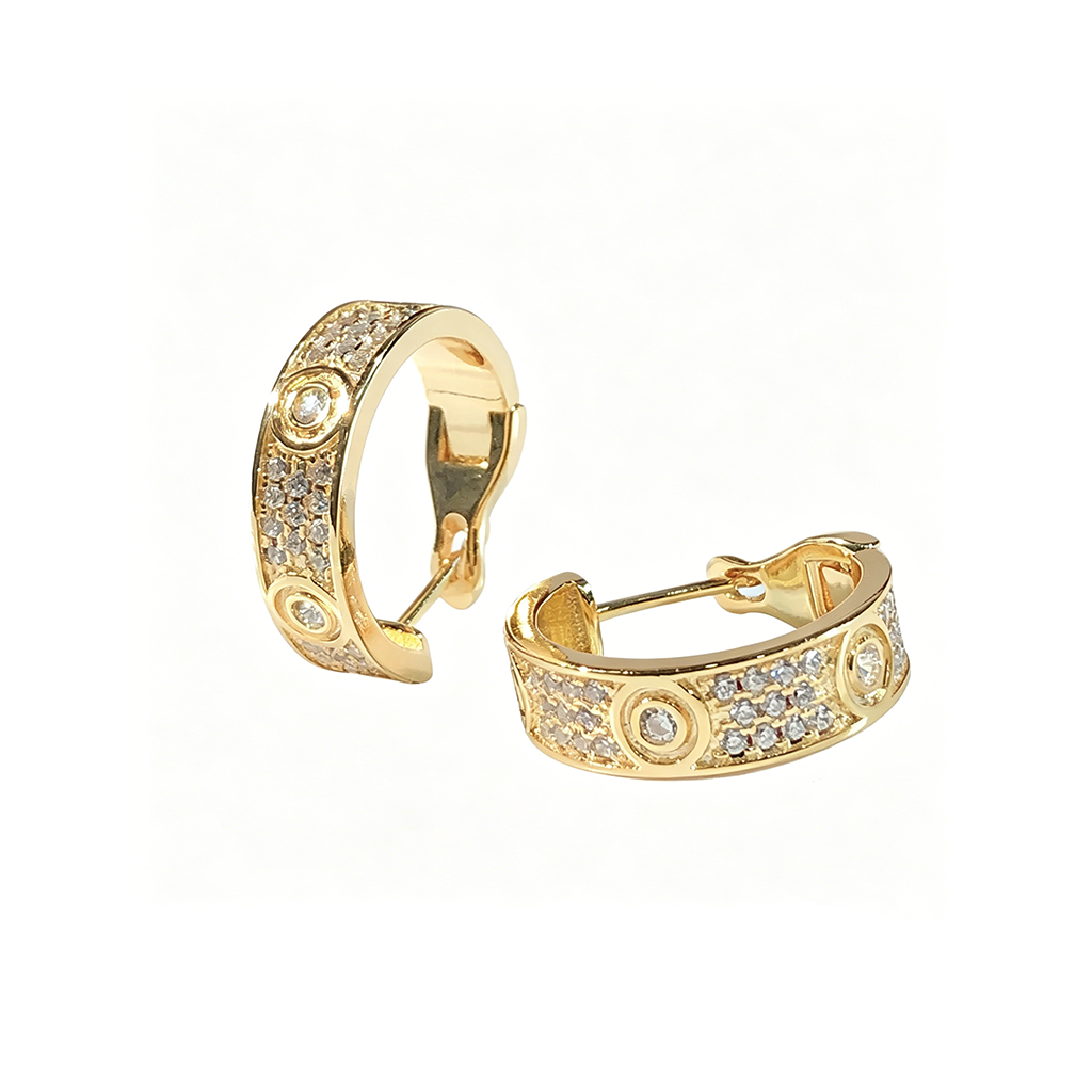 [Gaonasi Jewelry]LOVE 5.5MM DIAMOND PAVED EARRINGS