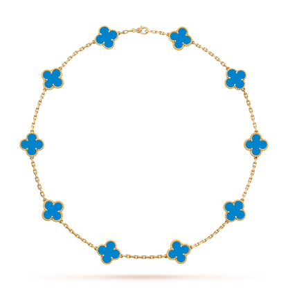 [Gaonasi]CLOVER 10 MOTIFS BLUE AGATE NECKLACE