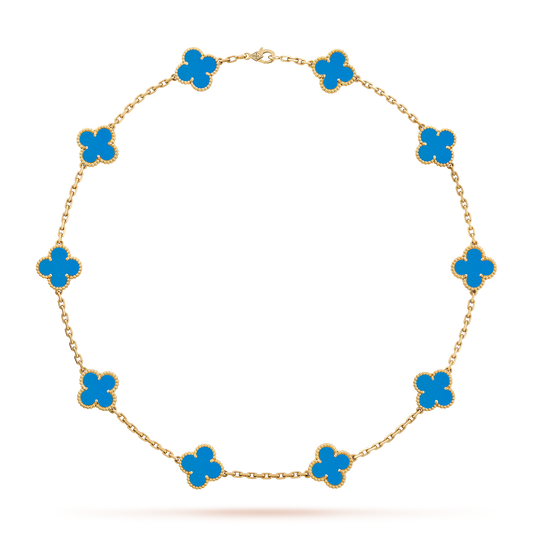 [Gaonasi]CLOVER 10 MOTIFS BLUE AGATE NECKLACE