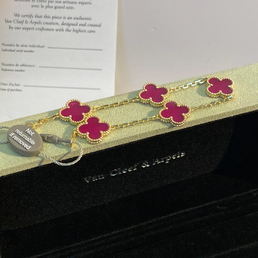 [Cadisa]NEW CLOVER 5 MOTIFS PINK ENAMEL BRACELET