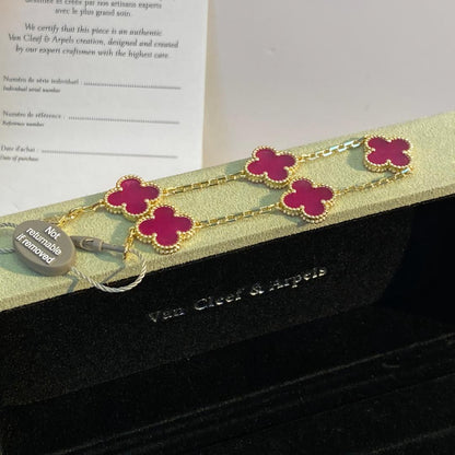 [Cadisa]NEW CLOVER 5 MOTIFS PINK ENAMEL BRACELET